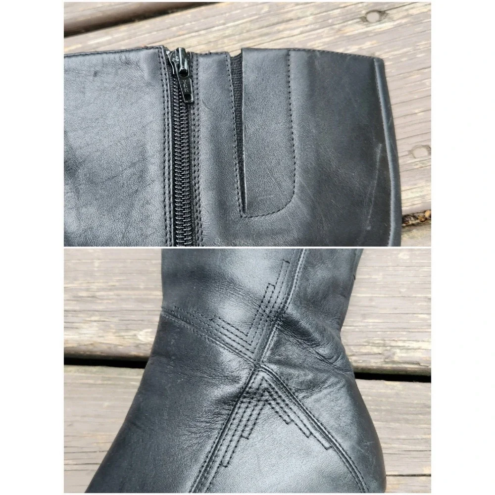 Vintage 90s Y2K Indeed Knee High Boots Black Leather Square Toe Stiletto 8.5M